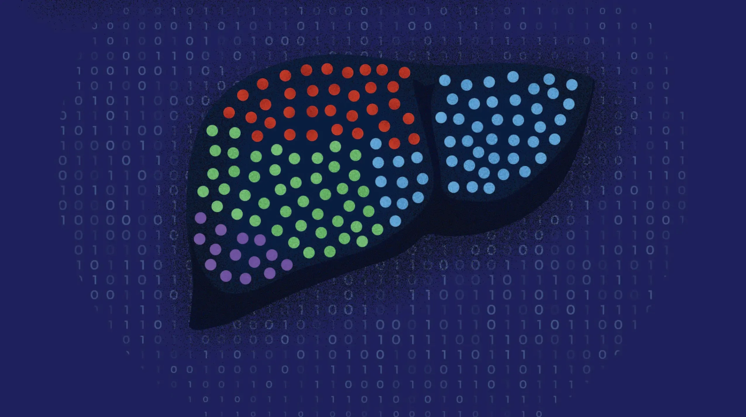 Illustrazione di un fegato con codice binario