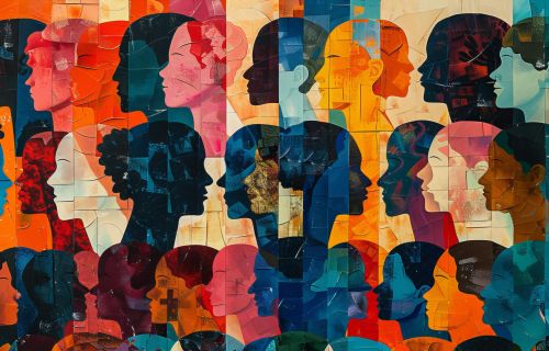 Immagine di silhouette di volti con colori diversi e messi insieme in stile collage